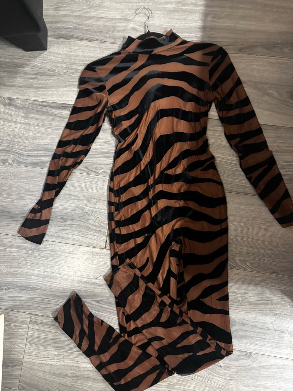 Women’s Brown and Black Zebra Print Long Sleeve Dress